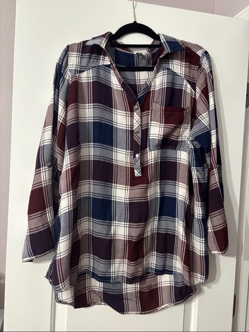 Massini Plaid Button-Down Shirt in Burgundy, Navy and White